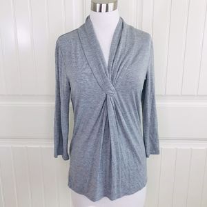 Grace Heather Grey Twist Front V-Neck Knit Top XS